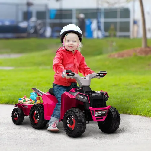 Miniatura 2 de Aosom Cuatrimoto ATV para Niños con Remolque Trasero, Coche Eléctrico de 6V con Función de Avance y Retroceso, Ruedas Resistentes al Desgaste, Rosa