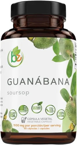 Guanabana (Guanábana) 90 cápsulas de 1100 mg por porción, potente mezcla de ingredientes 100% naturales de primera calidad, vegetal, cultivada