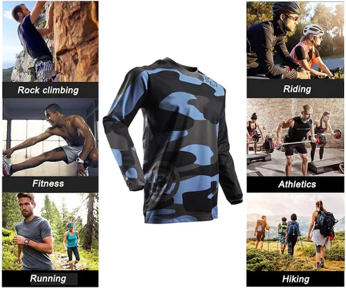 Miniatura 6 de Camisetas de ciclismo de montaña para hombre, manga larga, MTB Off-Road Motocross Jersey de secado rápido y absorbe la humedad