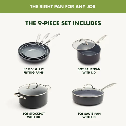 Miniatura 4 de GreenPan Valencia Pro - Juego de utensilios de cocina antiadherentes de cerámica de 9 piezas, sin PFAS, listos para inducción, ollas y sartenes