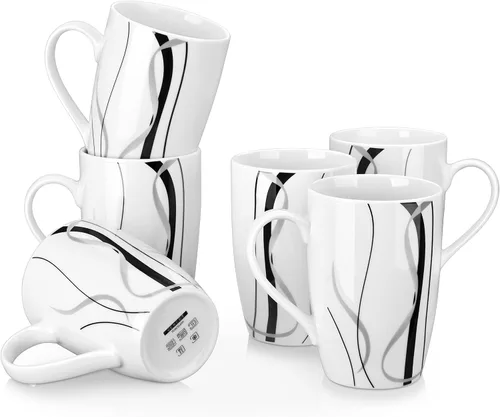 Miniatura 9 de Juego de 6 Tazas de Café VEWEET, Juego de Tazas de 11 onzas con Asa, Juego de Tazas Florales de Cerámica para Cocina, Apto para Microondas y Annie