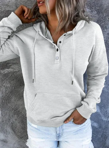 Miniatura 3 de SHEWIN - Sudadera casual con capucha de manga larga con botones y cordón para mujer holgada y con bolsillo