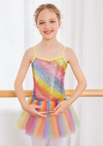 Miniatura 3 de Zaclotre Leotardo de lentejuelas para niñas pequeñas, leotardos de ballet con correa brillante, vestido tutú, traje de bailarina, disfraz de baile