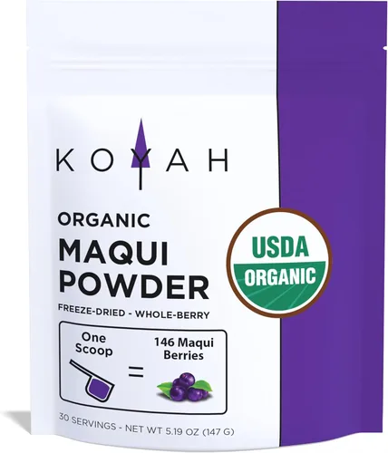 KOYAH - Polvo orgánico de bayas maqui 30 porciones (1 cucharada = 146 bayas o 1/8 taza fresca), cultivado en Chile, liofilizado, polvo de bayas