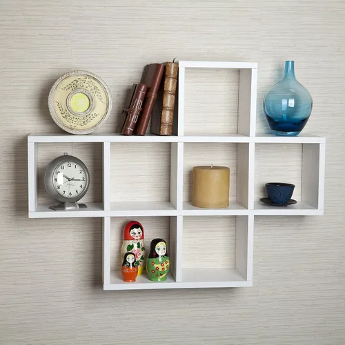 Miniatura 2 de Danya B. XF11056WH Estante decorativo – Montaje en pared o independiente – Estantería cuadrada Cubbies – Laminado blanco