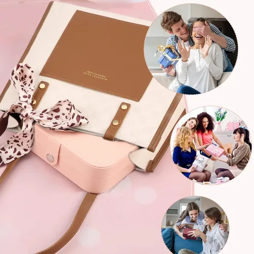Miniatura 6 de XZUZ Joyero de viaje, organizador de joyas pequeño de piel sintética para niñas y mujeres, mini estuche de viaje portátil de doble capa para guardar