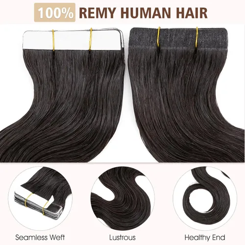 Miniatura 3 de Hairro Extensiones de cabello humano ondulado con cinta, cabello largo y fino, 12 pulgadas, 1.41 onzas, 20 unidades, color negro suave, sin