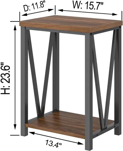 Miniatura 2 de FOLUBAN Mesa auxiliar pequeña, mesa auxiliar de madera rústica y metal con almacenamiento, moderna mesita de noche para sala de estar, dormitorio