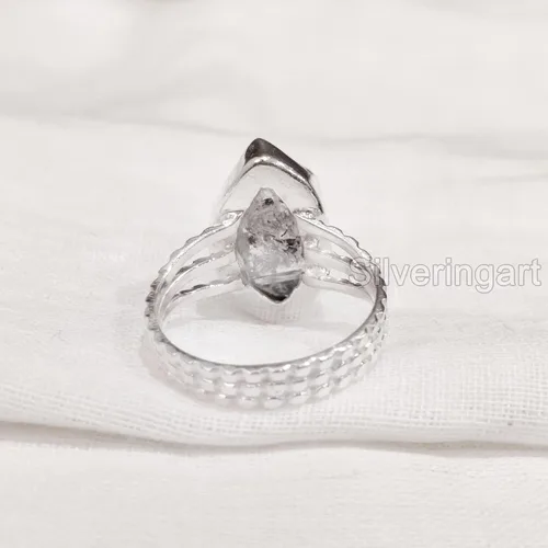 Miniatura 5 de Natural Herkimer Diamond Ring, Rough Herkimer Diamond Ring, Birthstone, 3 Doted Band, 925 Sterling Silver, Womens Ring, Christmas, Thanksgiving