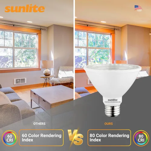 Miniatura 4 de Sunlite 40982-SU - Bombilla LED PAR30 de cuello corto, 9 vatios, (equivalente a 75 W), 850 lúmenes, base de tornillo medio (E26), regulable, 5000K