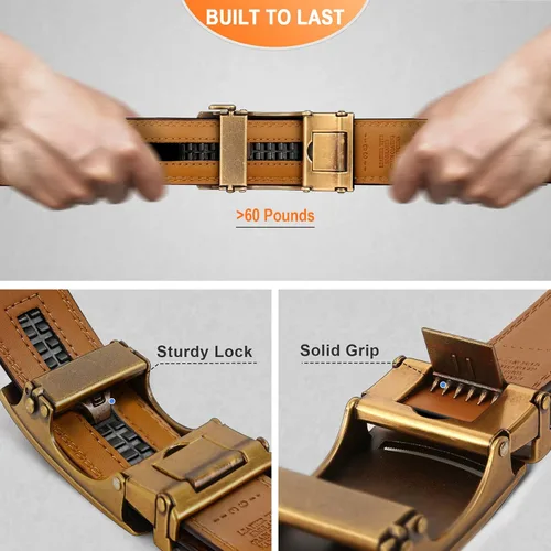 Miniatura 6 de BULLIANT Cinturón de los hombres, correa del trinquete de la marca de cuero genuino para el vestido de los hombres del regalo, tamaño modificado