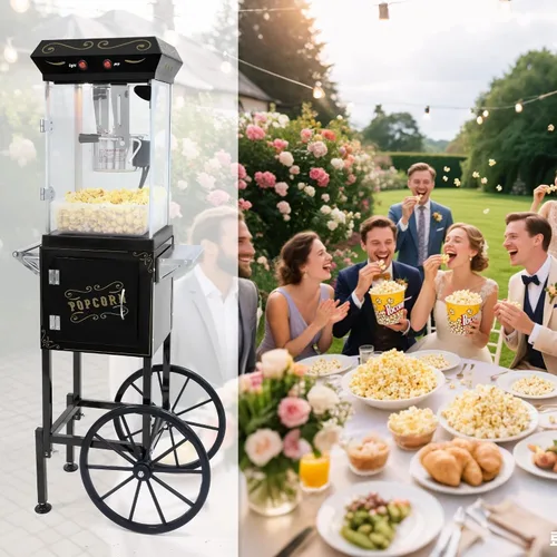 Miniatura 2 de Máquina de palomitas de maíz con carrito y ruedas, máquina para hacer palomitas de maíz con hervidor de acero inoxidable de 8 onzas, máquina de maíz