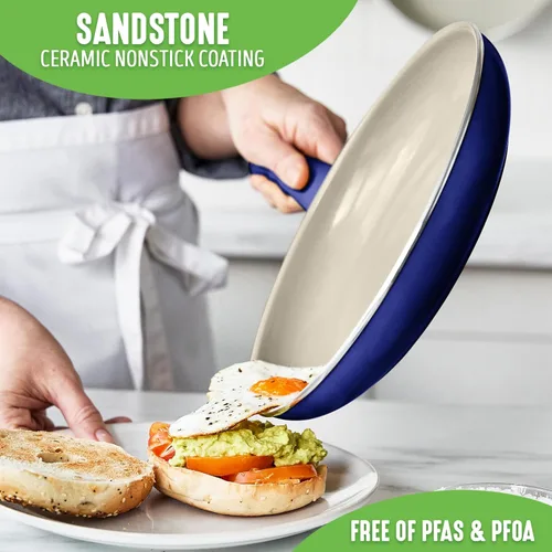 Miniatura 2 de GreenLife Sandstone Healthy Ceramic Antiadherente, juego de ollas de cocina y sartenes para freír, sin PFAS, apto para lavavajillas, azul