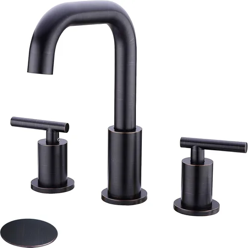 Miniatura 12 de TRUSTMI Grifo de lavabo de baño de 2 manijas de 8 pulgadas de extensión amplia, arco alto, latón, 3 orificios, grifo de tocador con mangueras