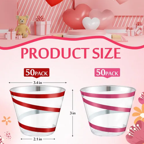 Miniatura 2 de Gejoy Tazas de plástico con borde y remolino de 9 onzas, tazas desechables de vino de plástico transparente, elegantes tazas de Halloween para Rojo