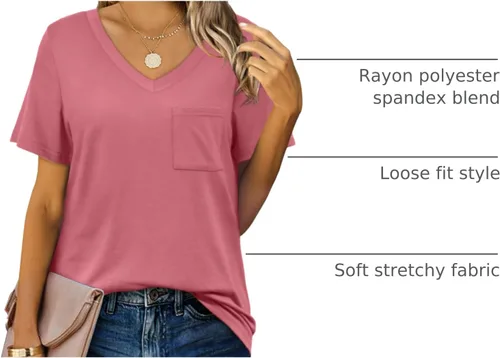 Miniatura 7 de Geifa Camisetas de manga corta con cuello en V para mujer, camisetas casuales de verano con bolsillo