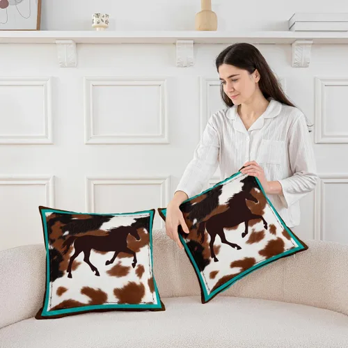 Miniatura 4 de Funda de almohada de caballo, funda de cojín rústica de vaquero occidental para decoración del hogar, sala de estar, reversible, retro, caballo