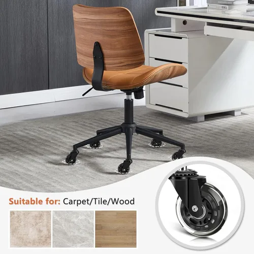 Miniatura 7 de Silla de Oficina para Hogar con Ruedas, Silla de Oficina Ajustable sin Brazos, Silla de Computadora Pequeña de Respaldo Medio de 360° de Cuero PU