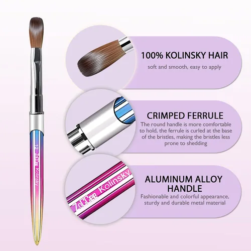 Miniatura 3 de Cepillo de uñas acrílicas, 100% Kolinsky Sable para aplicación acrílica, herramientas profesionales de calidad de salón con caja para arte de uñas