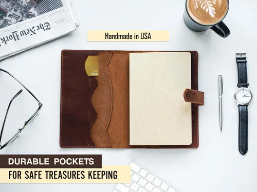 Miniatura 5 de Diario de cuero 100% genuino grabado con nombre o iniciales – Fabricado en EE.UU. – Regalo personalizado para negocios, universidad, viajes, trabajo