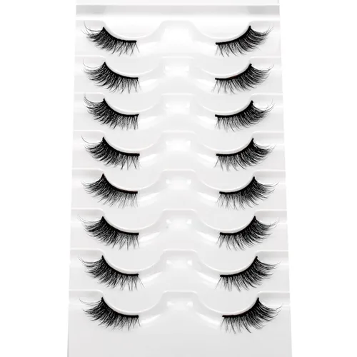 Miniatura 375 de Pooplunch - Pestañas postizas finas de visón sintético, estilo ojo de gato, naturales, cruzadas, tipo racimo, efecto 8D de volumen, tiras