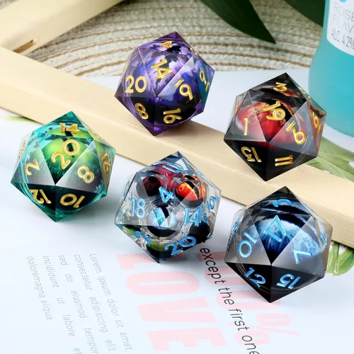 Miniatura 2 de DNDND - Dados D20 de 1.299 in, 1.31 pulgadas, ojo de dragón líquido, 20 dados con hermosa caja de regalo para Calabozos y Dragones (azul)
