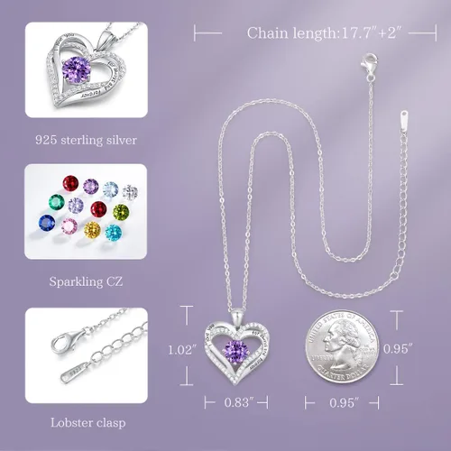 Miniatura 4 de CDE Forever Love - Collares con dije en forma de corazón, de plata de ley925 y con piedra de nacimiento y circonia para mujer, regalo de aniversario