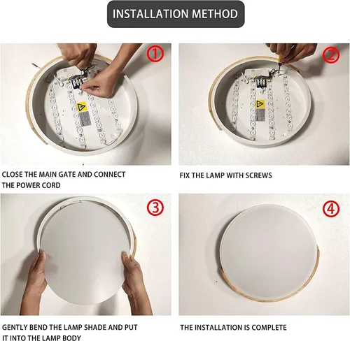 Miniatura 7 de Lámpara de techo de montaje empotrado, lámpara LED de techo de 12 pulgadas, blanco mate con madera, 4500 K/24 W (equivalente a 150 W), no regulable