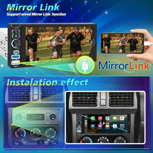 Miniatura 7 de Estéreo de coche de un solo DIN con Apple Carplay inalámbrico y Android Auto, radio IPS de 6.9 pulgadas con pantalla táctil Bluetooth 5.2, control