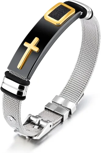 2025 ULtimate Mens bracelet,Black bracelets for men,Stylish Adjustable Cross Stainless Steel Mesh Chain Wrist Band men's jewelry braclets for