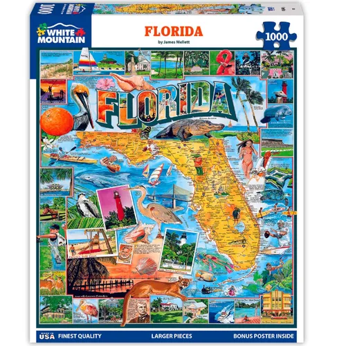White Mountain Rompecabezas de 1000 piezas con collage de Sunshine State con piezas grandes, regalo para adultos y familia, de 24 x 30 pulgadas,