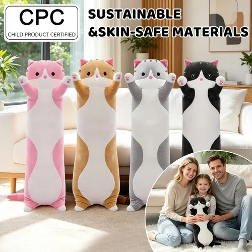 Miniatura 2 de Almohada de Cuerpo Largo de Felpa de Gato Bonito – Muñeca Suave de Peluche de Dibujos Animados, Juguete de Abrazo de Peluche de Gato Kawaii