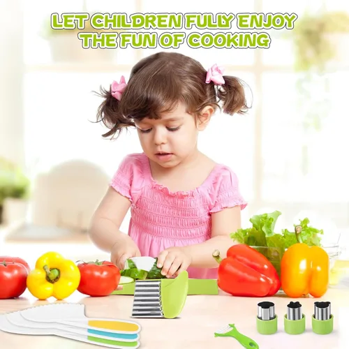 Miniatura 5 de 9 piezas Montessori utensilios de cocina utensilios de cocina para hornear, juego de cuchillos para niños para cocinar real con tablas de cortar