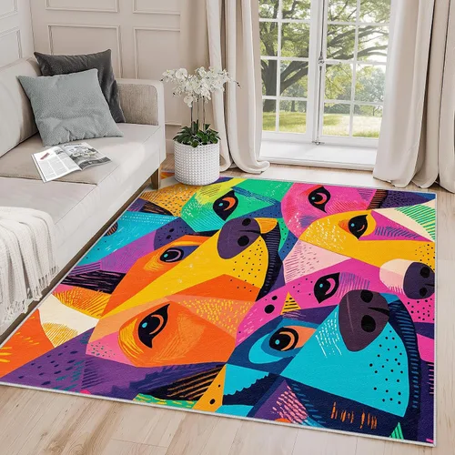 Miniatura 7 de Alfombras abstractas para sala de estar 8x10 - Alfombra abstracta, alfombra de 4x6, alfombra de área geométrica multicolor de estilo pop art