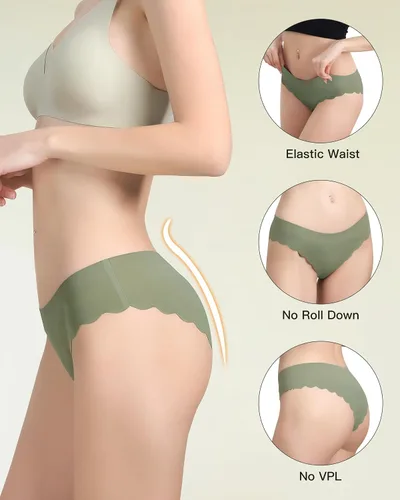 Miniatura 3 de LEVAO Ropa interior sin costuras para mujer, bikini de seda de hielo, transpirable, hipster, lados ondulados, bragas, invisibles, paquete de 7, S-XL