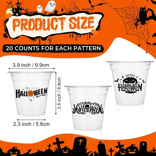 Miniatura 2 de Sliner 60 vasos de plástico de Halloween de 12 onzas desechables transparentes para Halloween, suministros de fiesta para bebidas frías, cerveza
