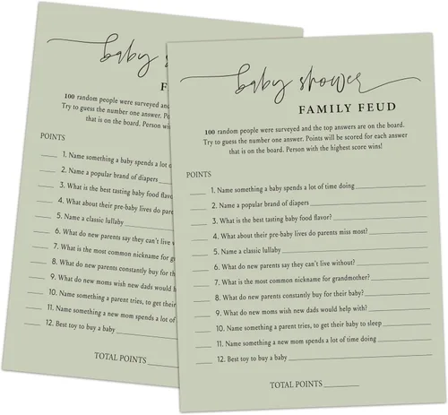 Miniatura 23 de Family Feud - Juego de baby shower, paquete de 30 tarjetas, clave de respuestas, decoraciones de género neutro, suministros de juego