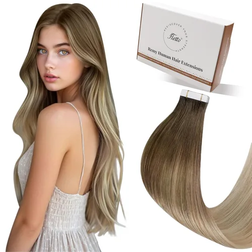 Miniatura 45 de Hetto Extensiones de cabello humano con nano cuentas, balayage, extensiones de cabello humano, color negro degradado a plateado, extensiones