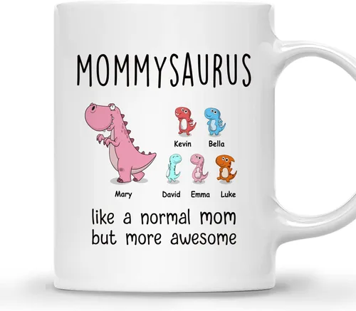 Miniatura 12 de Gossby Taza personalizada (1 niño) AUNTASAURUS Like a Normal Aunt but More Awesome - Taza de café para la abuela de parte de la nieta, nieto