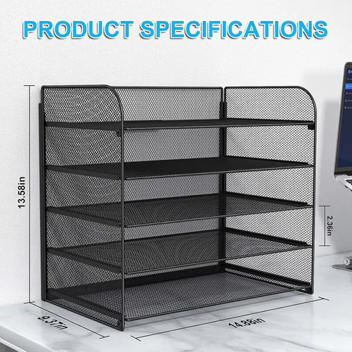Miniatura 5 de Organizador de papel legal/A4 de 5 niveles, soporte para bandeja de papel para escritorio, soporte de archivos/clasificador, carpetas de archivos