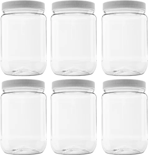 Miniatura 7 de Tarros de almacenamiento de plástico con tapas a prueba de fugas, sin BPA, lavar a mano solo (128 onzas, 2 unidades, blanco)
