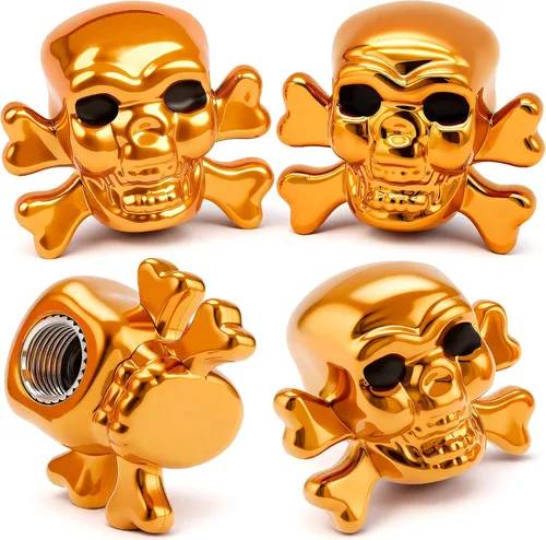 Miniatura 19 de 4 tapones de válvula de neumático estilo calavera, con anillo de goma O, cubiertas universales de vástago de válvula de neumático de núcleo de cobre