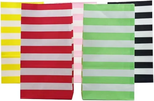 EMAAN Bolsa de papel de regalo de fiesta con rayas transversales de 5.1 x 3.1 x 9.4 pulgadas para cumpleaños, boda, baby shower, bolsas envueltas