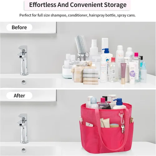 Miniatura 4 de Organizador de ducha de malla portátil, bolsa de aseo de viaje para mujeres y hombres, bolsa de ducha de gran capacidad, bolsa de baño de secado
