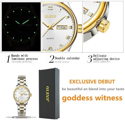 Miniatura 3 de OLEVS Fashion Watches for Women Waterproof Analog Quartz Wrist Watches for Women Stainless Steel Calendar Watch