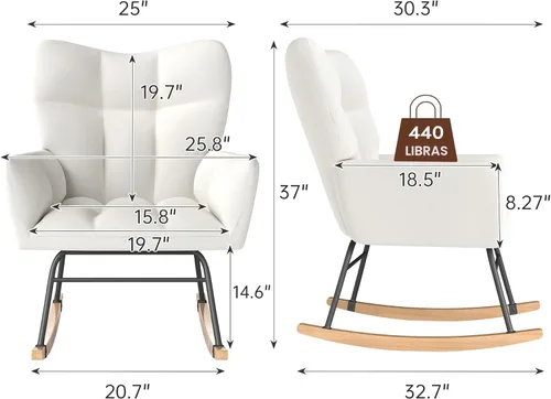 Miniatura 2 de Mecedora para cuarto de bebé, sillas mecedoras para cuarto de bebé, silla mecedora para bebé, mecedora con balancín, diseño de seguridad antivuelco