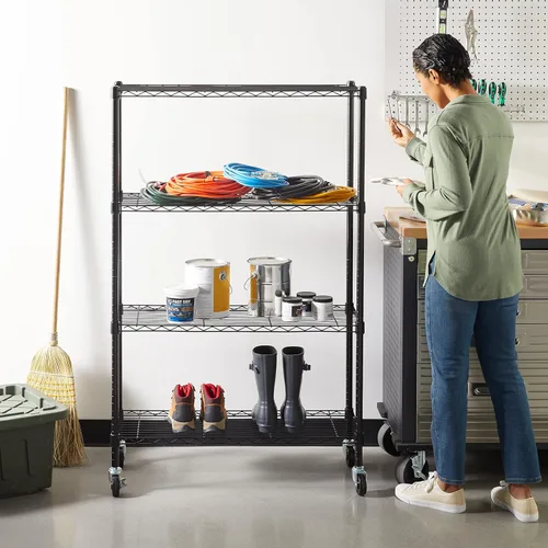 Miniatura 2 de Amazon Basics - Estantería de almacenamiento ajustable de 4 estantes, resistente organizador de acero Negro