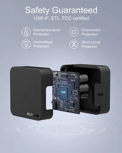 Miniatura 8 de Cargador USB C de 60 W de carga rápida, Nekteck GaN Tech PD 3.0 de carga rápida con enchufe plegable, compatible con MacBook Air/Pro, iPhone