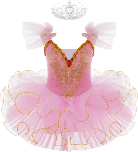Miniatura 21 de JEATHA Camisola para niñas y niñas, leotardo con falda, vestido de ballet, cisne, lago, tutú, bailarina, disfraces para competición