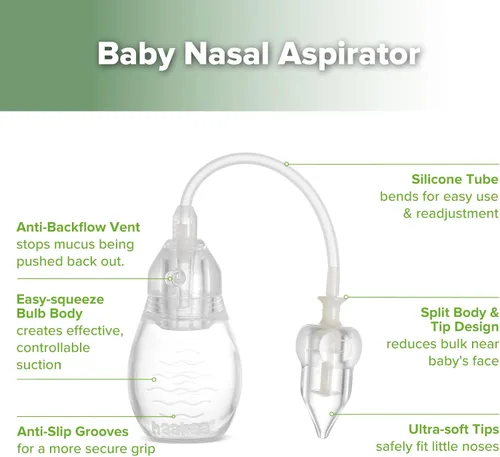 Miniatura 4 de haakaa Aspirador nasal de silicona para bebé – Lechón de nariz de bebé, aspirador nasal de cuello de cisne con válvula anti-retorno, limpiador
